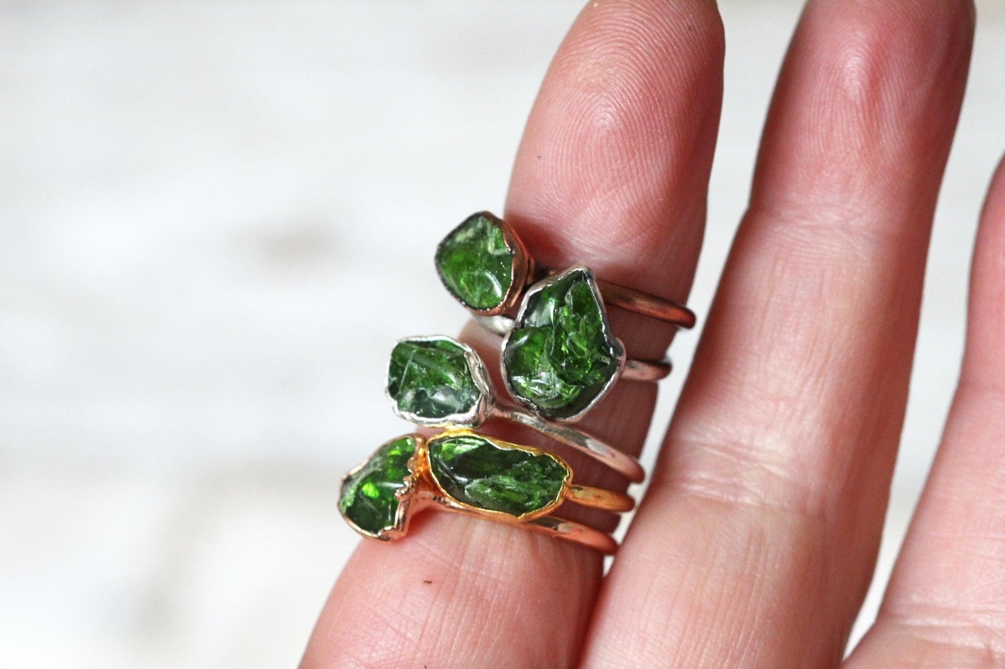 Chrome Diopside Ring - Bright Green Stone - Polished Diopside