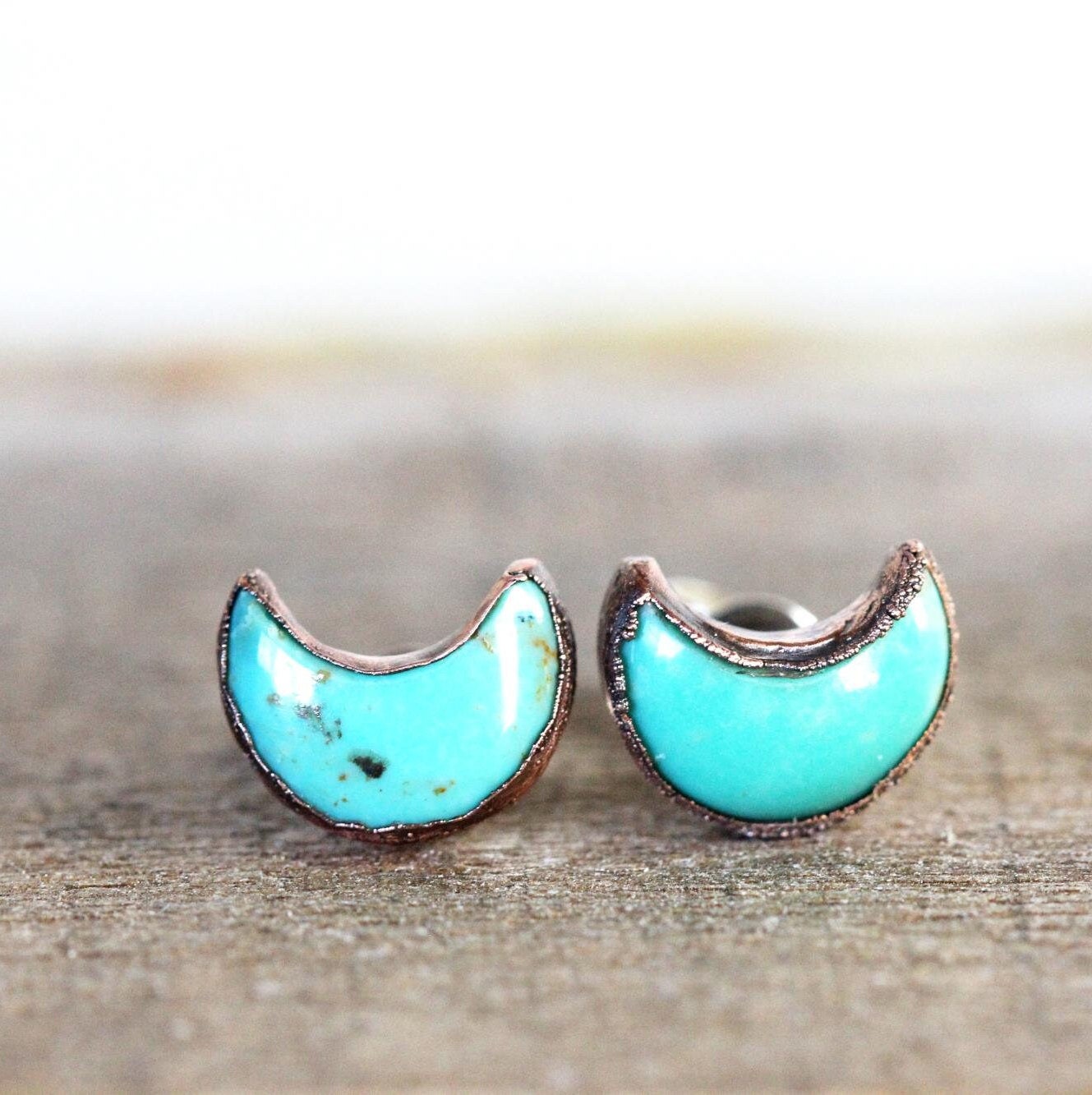 Turquoise Earrings - Turquoise Studs - Crescent Moon Stud Earrings - December Birthstone Jewelry