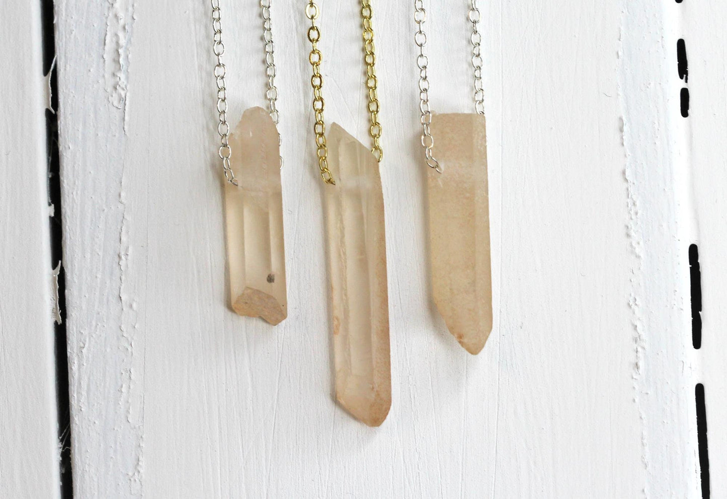 Raw Crystal Pendant - Beaded Quartz Point Necklace - Sterling Silver - Gold filled Jewelry