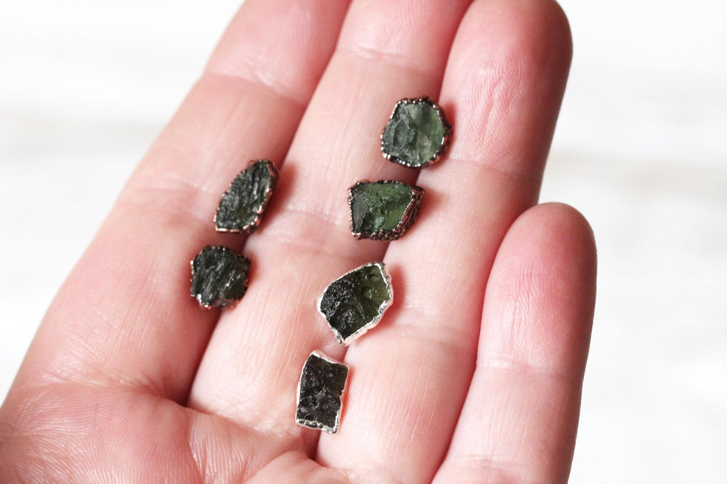 Moldavite Earrings - Sterling Silver Posts - Green Crystal Stud Earrings - Gold Moldavite Posts