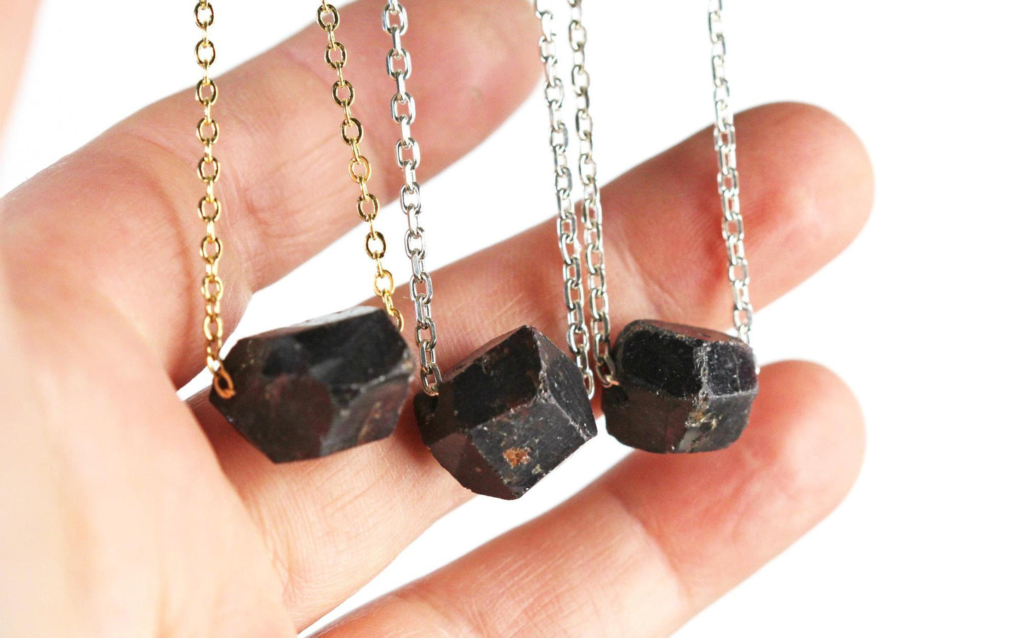 Garnet Necklace - Red Stone Pendant - Sterling Silver Chain - Beaded Stone Pendant