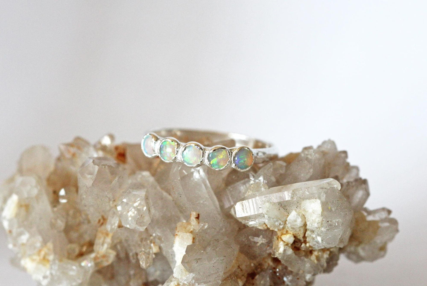 Australian Opal Ring - Multi Stone Stacking Ring - October Birthstone
