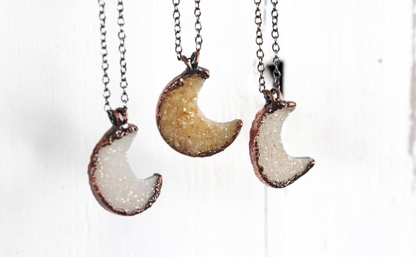 Half Moon Necklace - Drusy Crescent Moon Pendant - Half Moon Jewelry