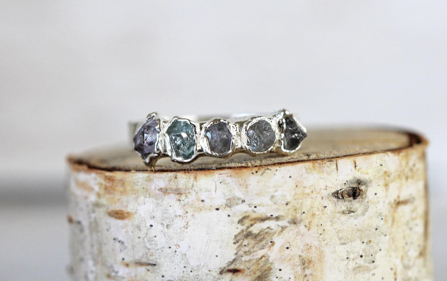 Raw Sapphire Ring - Multi Colored Sapphire Ring - September Jewelry