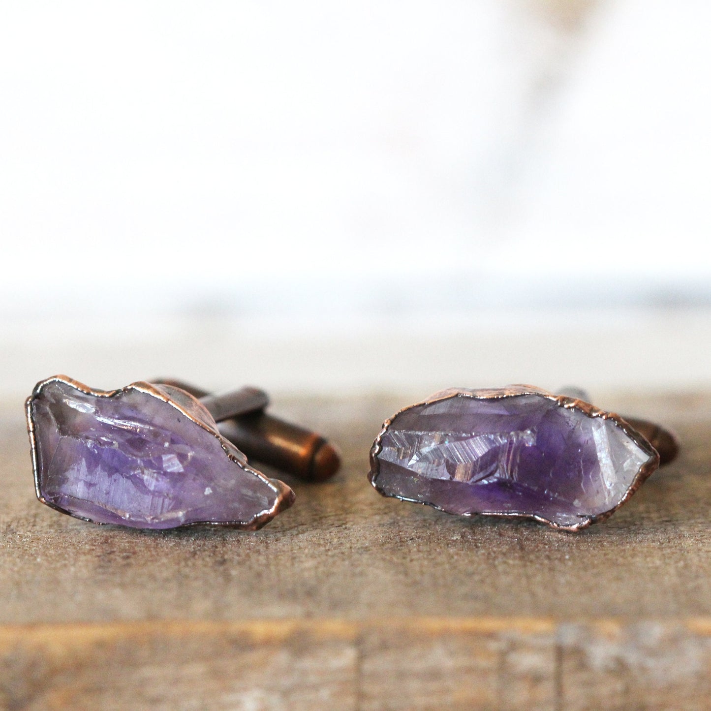 Amethyst Cuff Links - Groomsmen Gift - Raw Crystal Cufflinks - Men's Jewelry