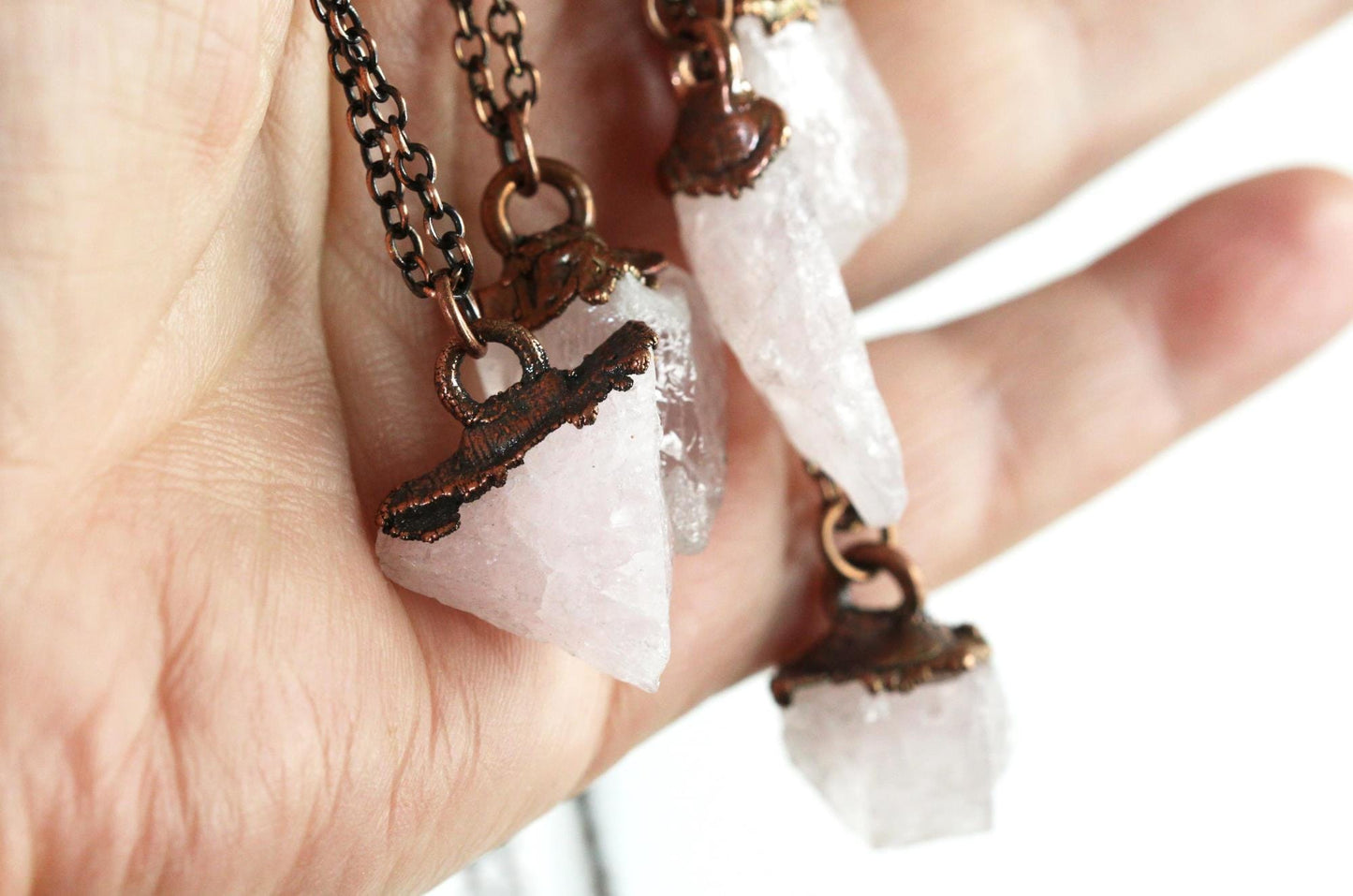 Raw Rose Quartz Necklace - Raw Crystal Pendant - Layering Necklace - Rose Quartz Jewelry
