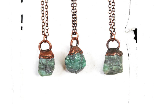 Emerald Necklace - Stone Pendant - Electroformed Copper - Electroformed Crystal Jewelry