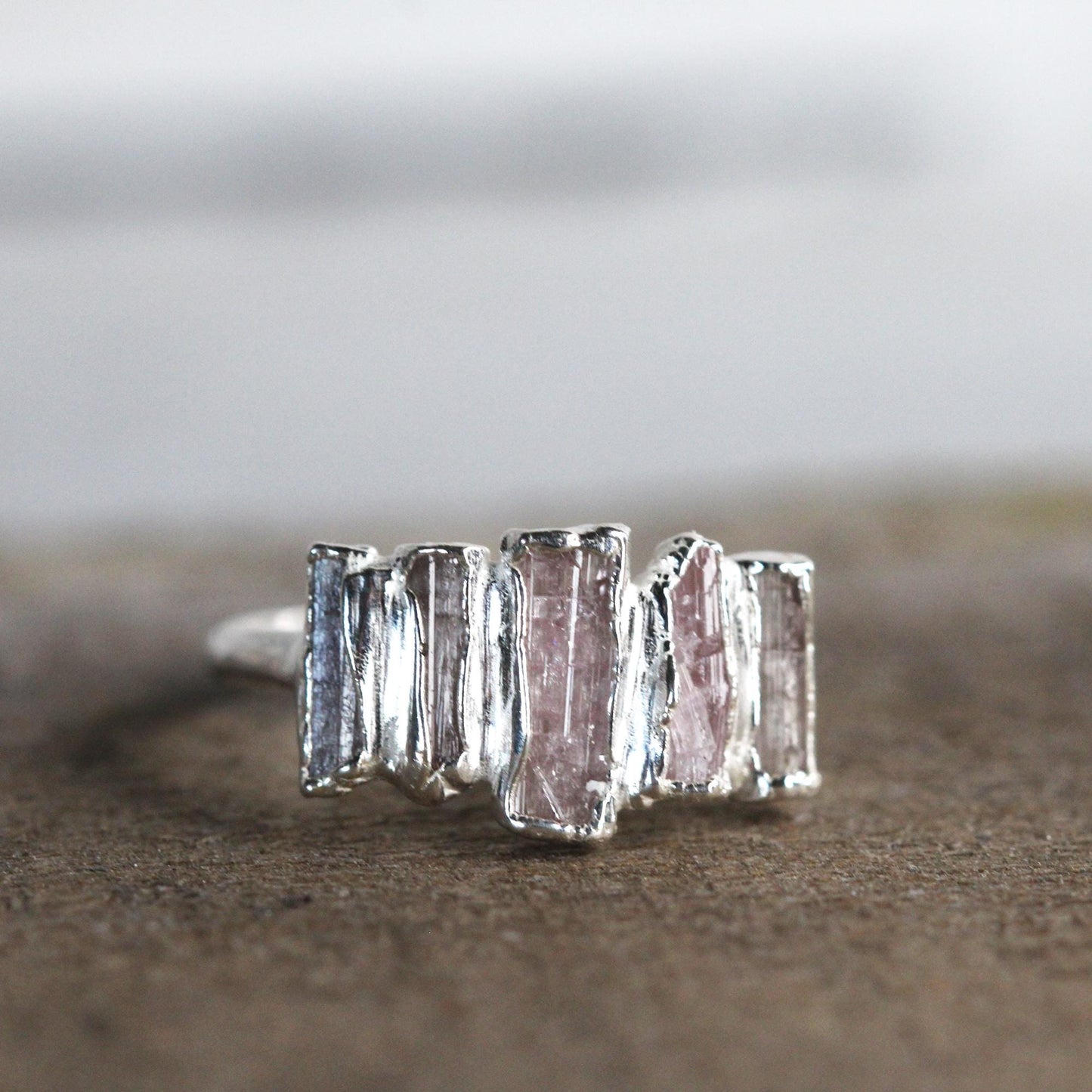 Pink Tourmaline Ring - Raw Crystals - Cocktail Ring