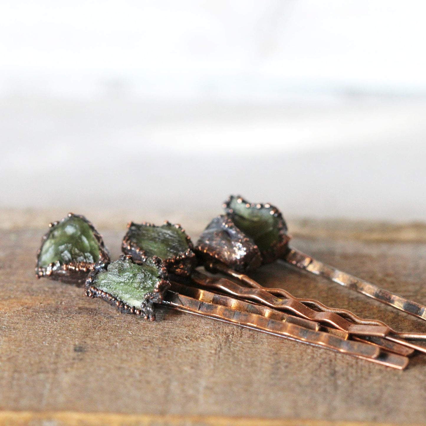 Moldavite Bobby Pin - Stone Hair Jewelry - Green Tektite