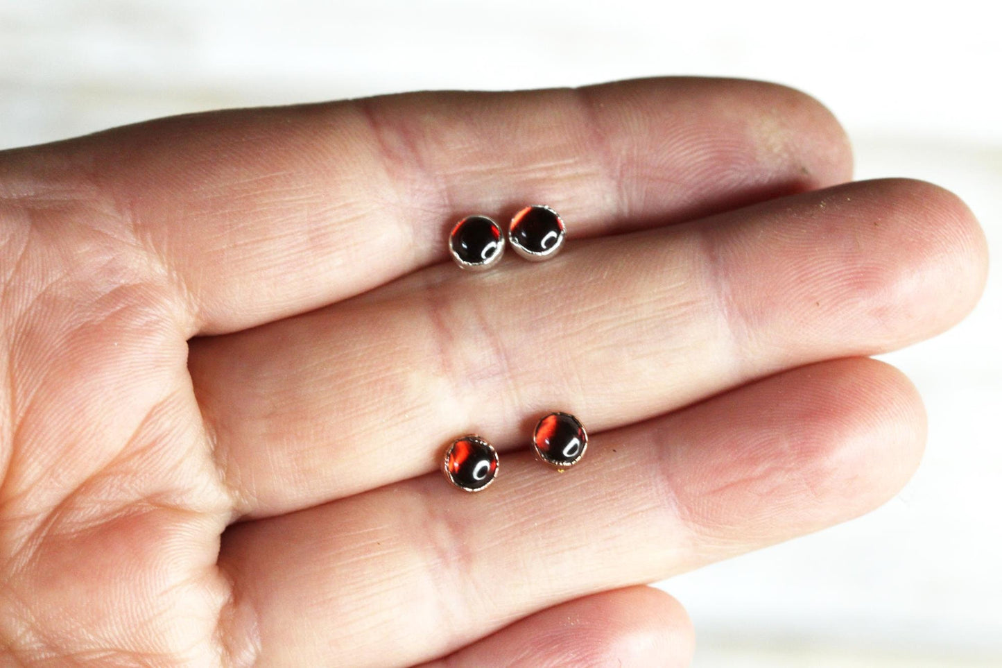 Garnet Earrings - Polished Red Stone Earrings - Sterling Silver Earrings - Red Crystal Earrings