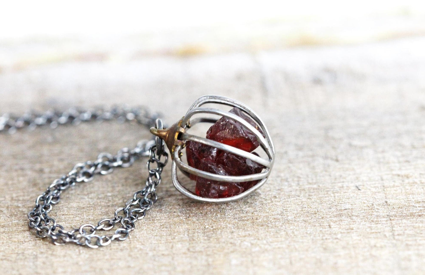 Birthstone Cage Necklace - Vintage Cage Pendant - Personalized Gift