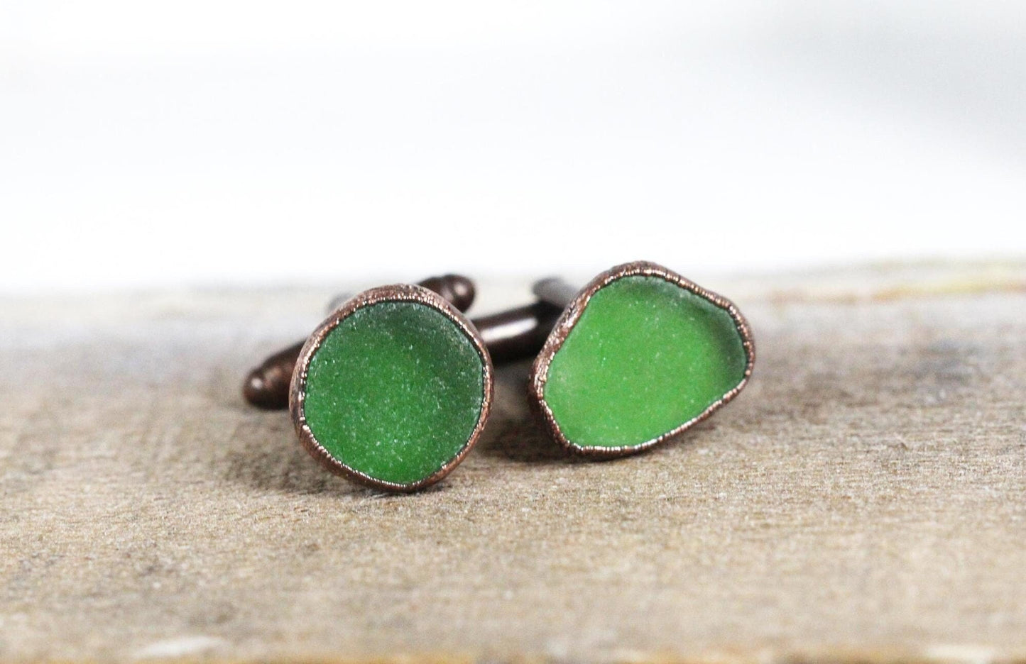 Beach Glass Cufflinks - Gift for Dad - Green Seaglass Cuff Links