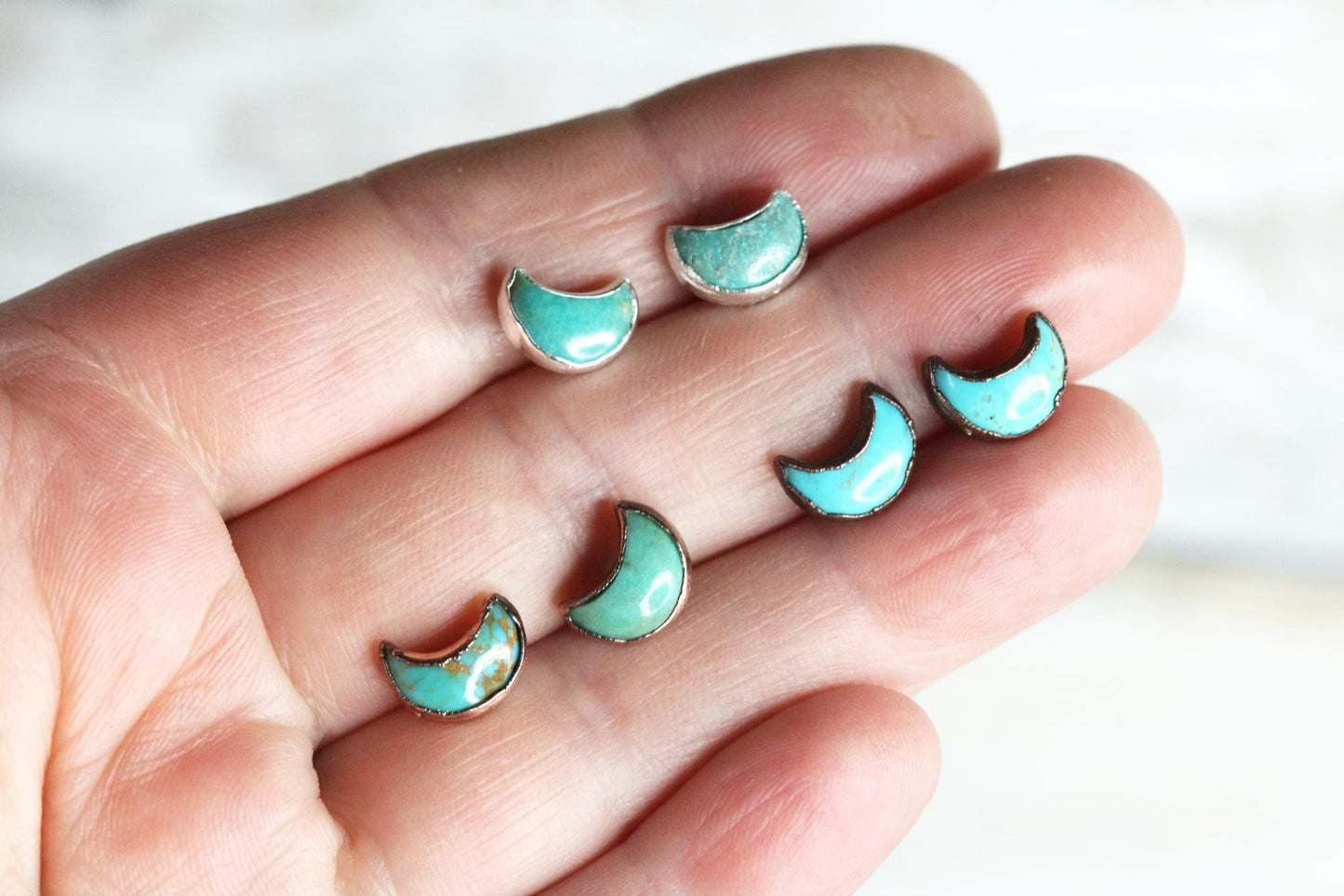 Turquoise Earrings - Turquoise Studs - Crescent Moon Stud Earrings - December Birthstone Jewelry