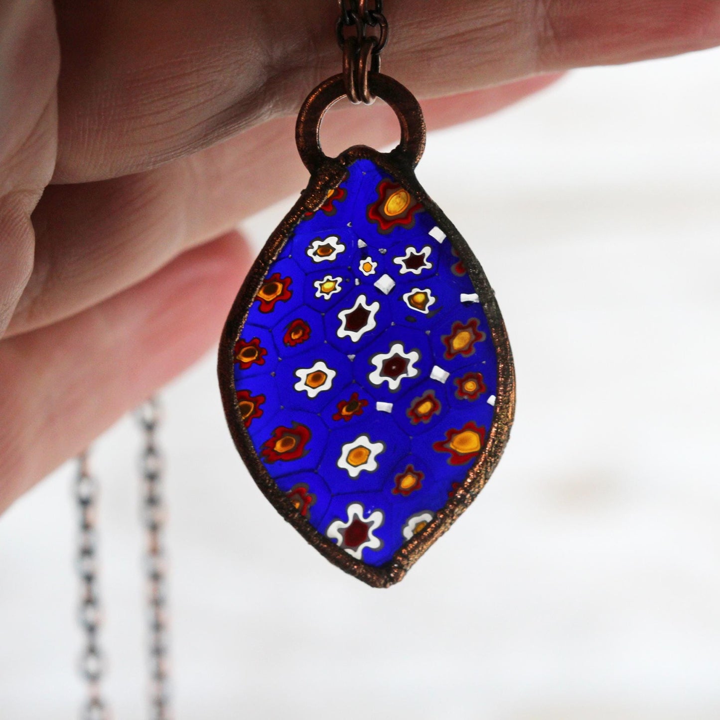 Millefiori Necklace - Italian Glass Pendant - Electroformed