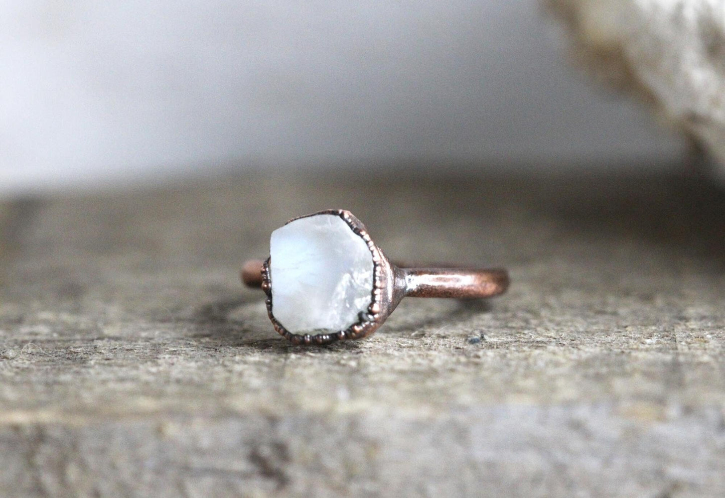 Raw Moonstone Ring -  Rainbow Moonstone Jewelry - June Birthstone Gift