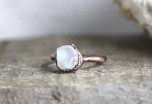Raw Moonstone Ring - Rainbow Moonstone Jewelry - June Birthstone Gift