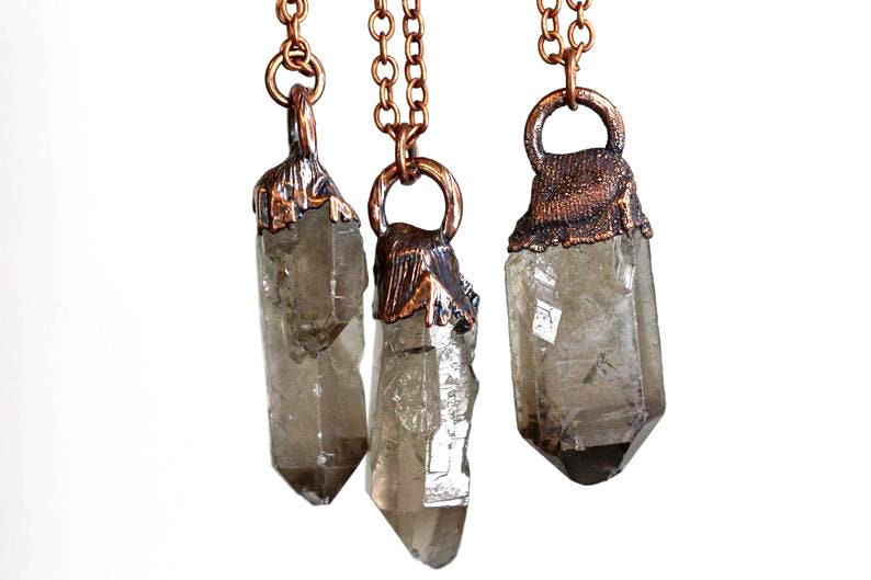 Smoky Quartz Pendant - Electroformed Raw Crystal - Crystal Layering Necklace