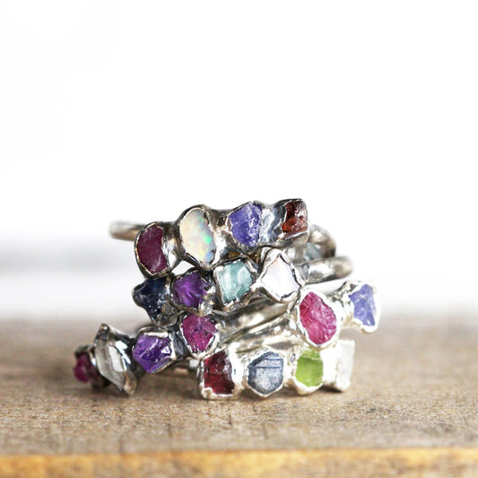 Raw Birthstone Ring - Personalized Gift for Mom - Push Present - Multi Stone Crystal Ring - Mother's Day Ring