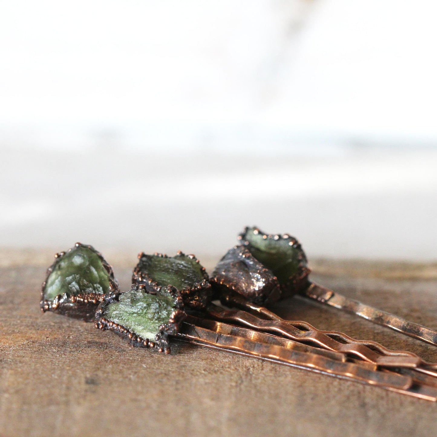 Moldavite Bobby Pin - Stone Hair Jewelry - Green Tektite