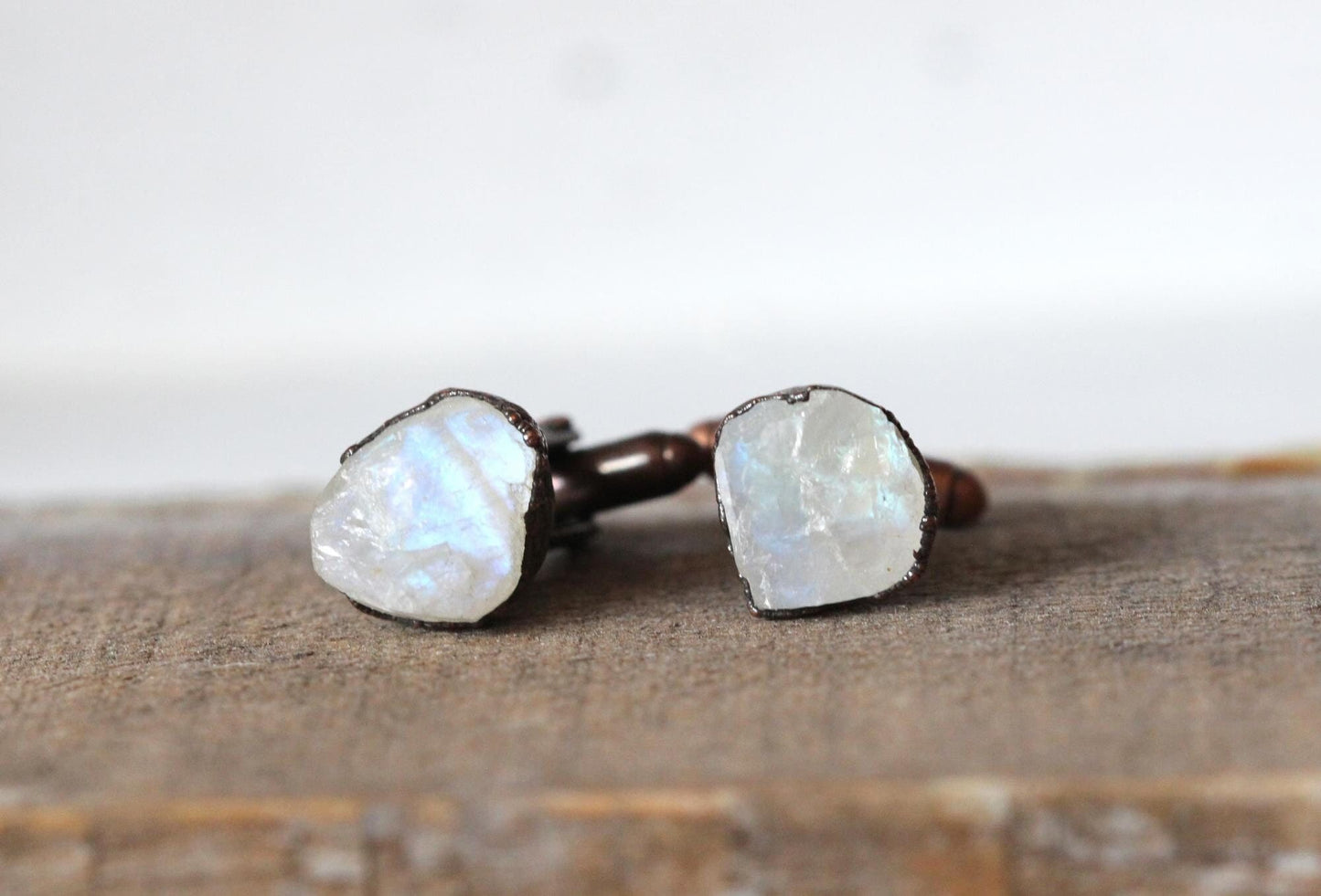 Moonstone Cuff Links - Raw Birthstone Cufflinks - June Birthstone - Graduation Gift - Crystal Cuff Links