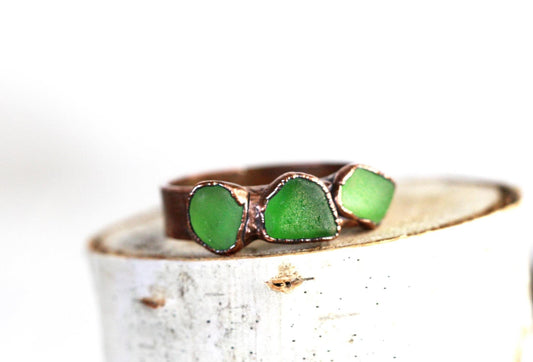 Sea Glass Ring - Beach Glass Jewelry - Emerald Green