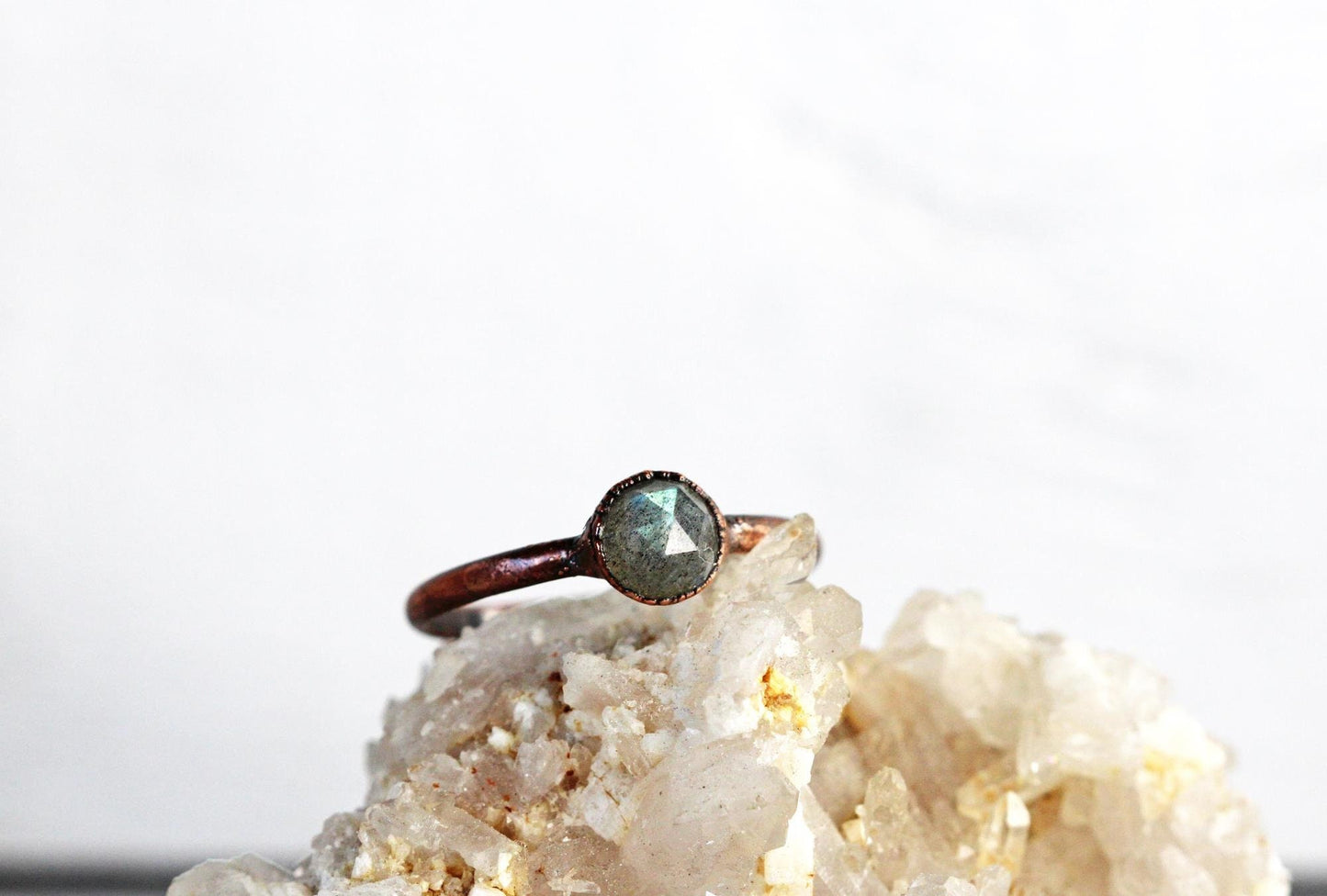Labradorite Ring - Rose Cut Stone Ring - March Birthstone - Yellow Gold Vermeil
