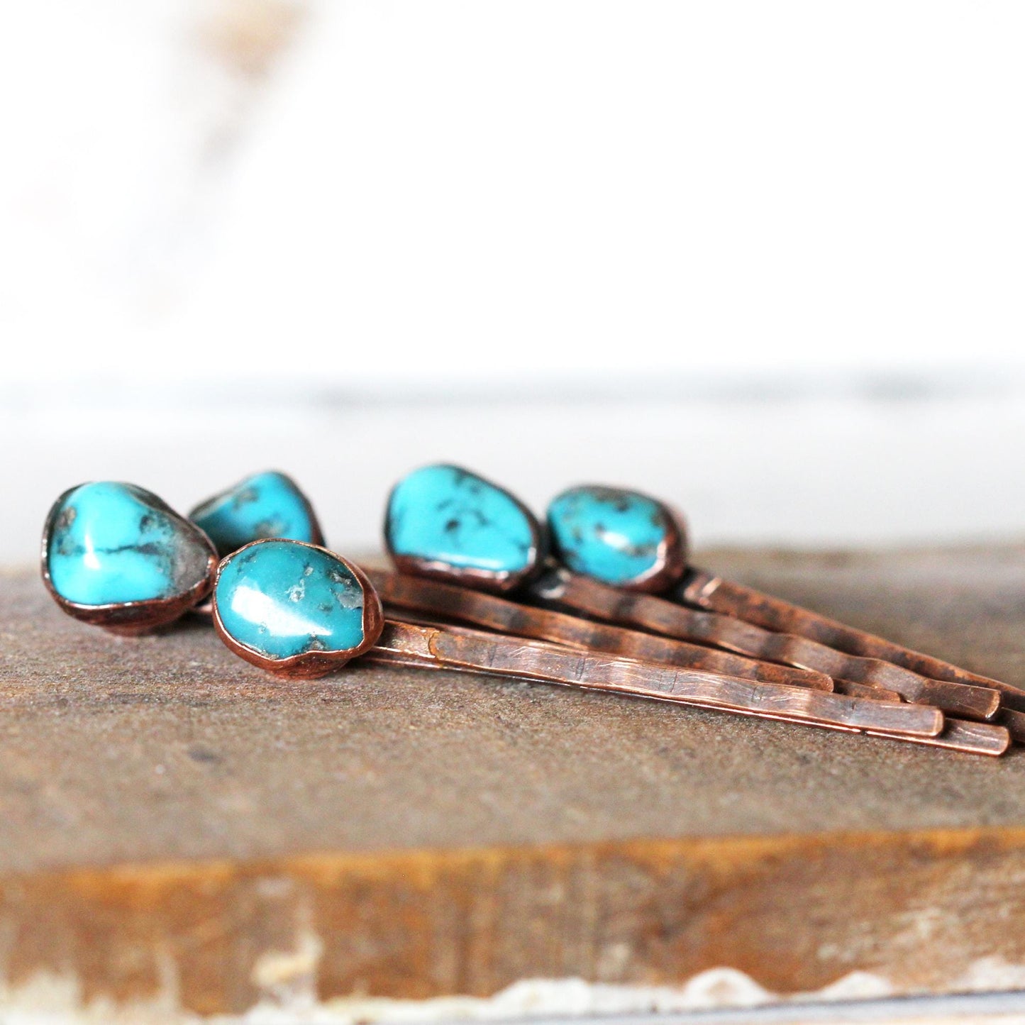 Stone Bobby Pin - Turquoise Hair Pin - Copper Hair Jewelry