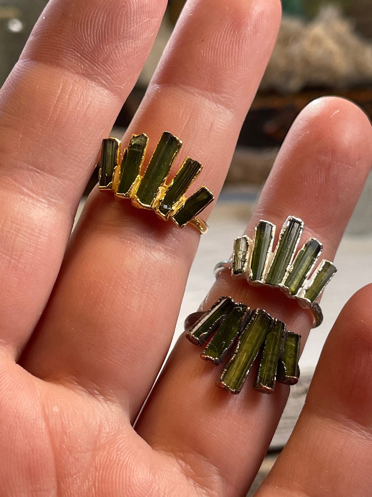Green Tourmaline Ring - Electroformed Jewelry - Cocktail Ring