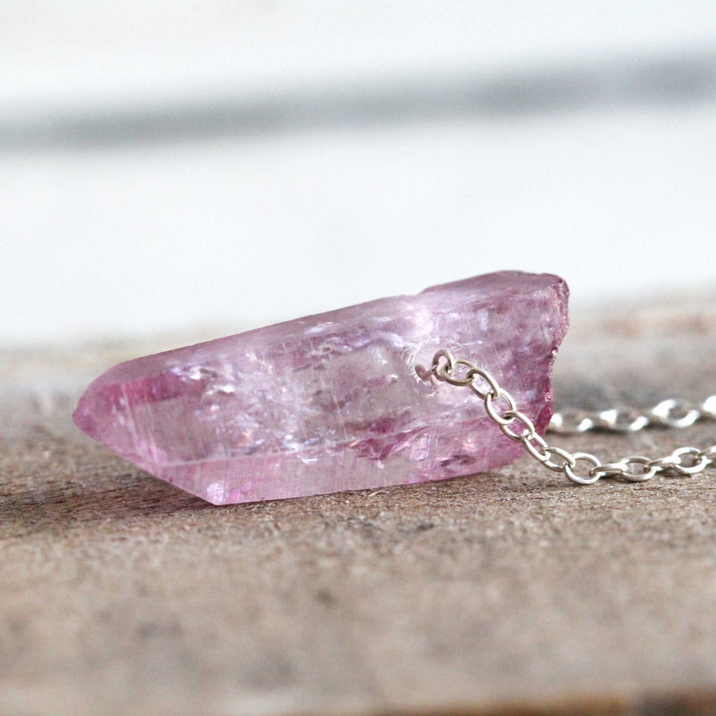 Aura Crystal Pendant - Sterling Silver Chain - Pink Quartz Necklace