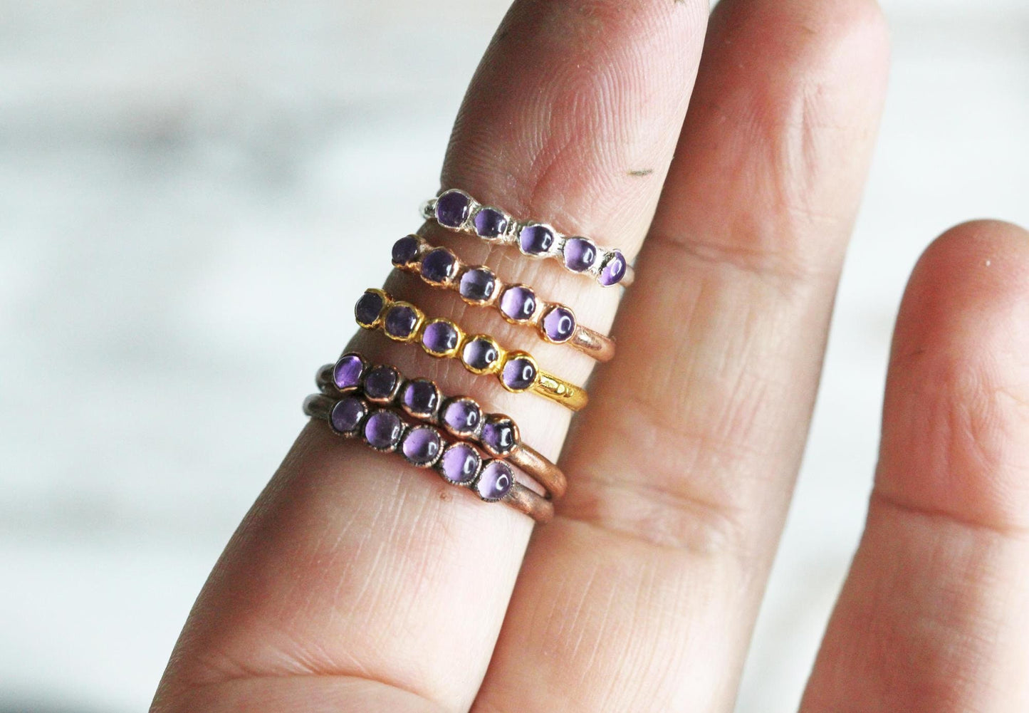 Multi Stone Amethyst Ring - February Birthstone Jewelry - Electroformed