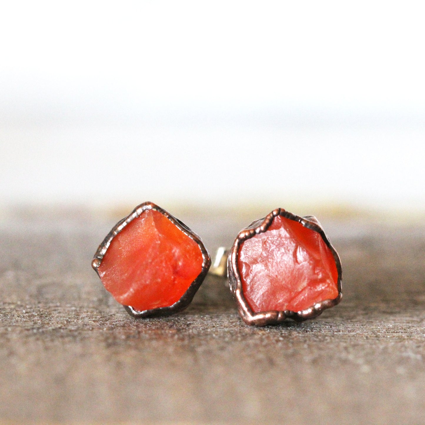 Carnelian Earrings - Sterling Silver Earrings - Rough Stone Studs - Crystal Earrings