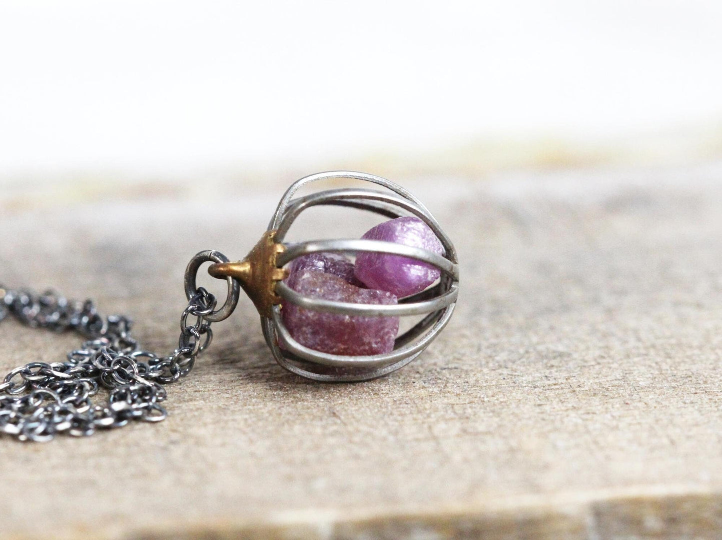 Birthstone Cage Necklace - Vintage Cage Pendant - Personalized Gift