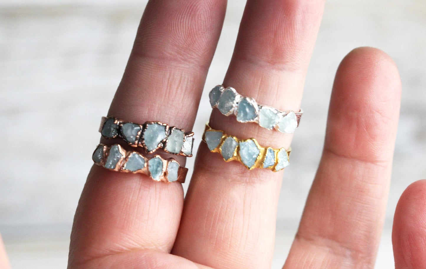 Raw Aquamarine Ring - March Birthstone - Electroformed Crystal