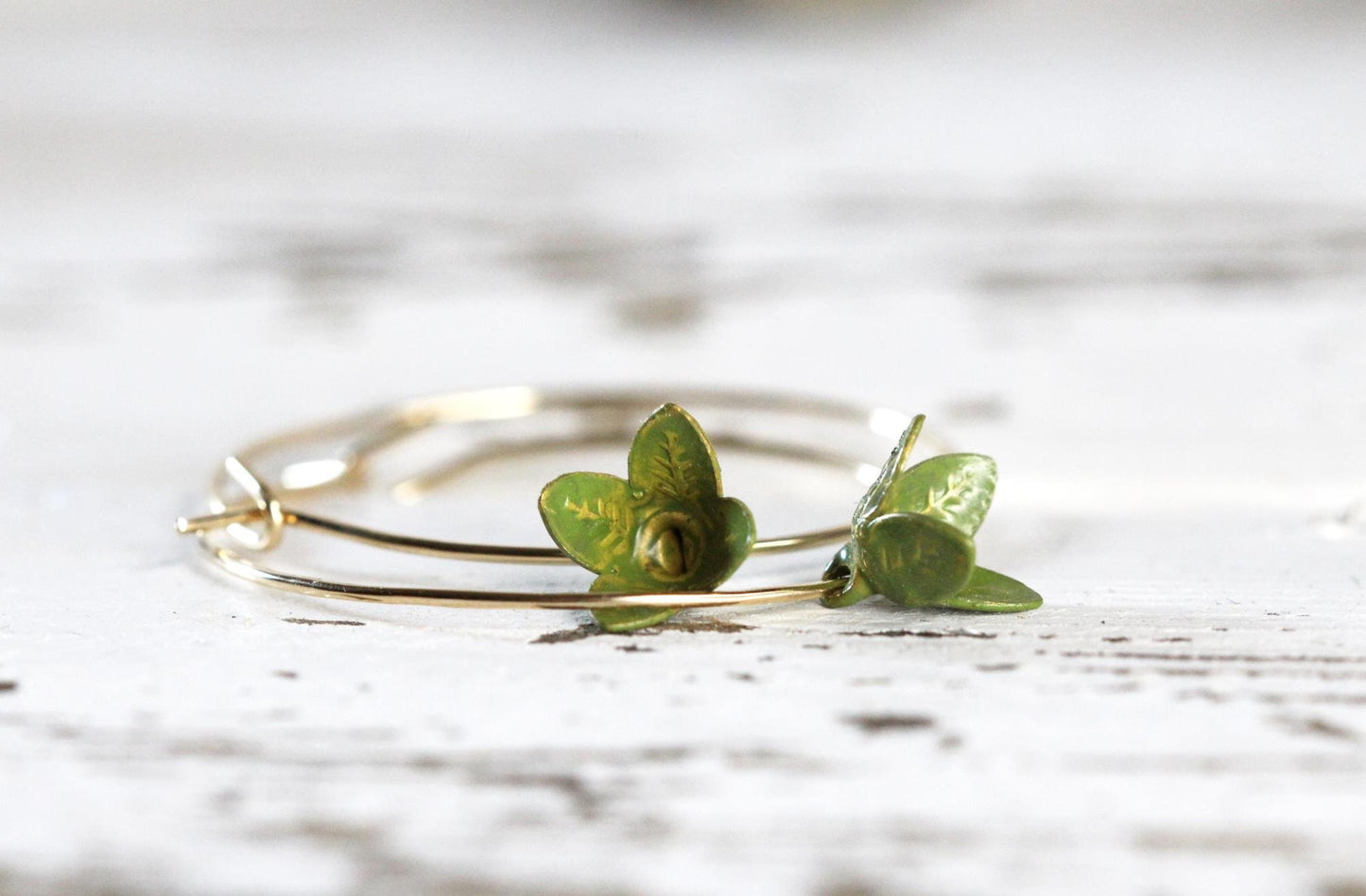 Lavender Flower Earrings - Simple Hoop Earrings - Vintage Metal - Sterling Silver Earrings - Gold Filled Hoops