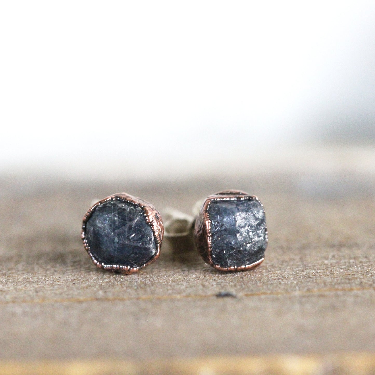 Raw Sapphire Earrings - September Birthstone Jewelry - Sterling Silver Earrings - Rough Stone Studs - Crystal Earrings