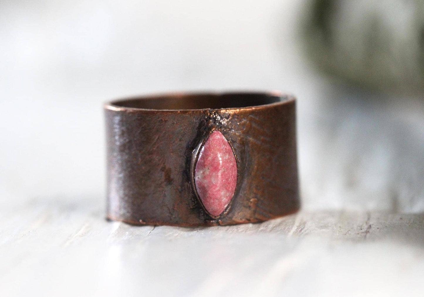 Thulite Ring - Wide Band Stone Ring - Unisex