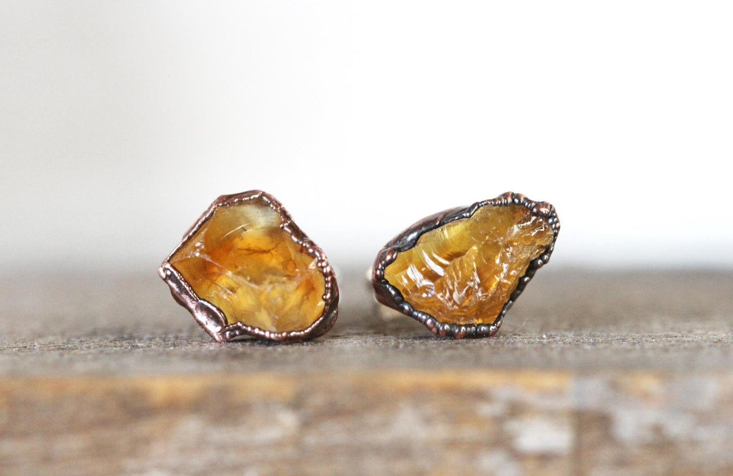 Citrine Earrings - Rough Crystal Studs - November Birthstone Earrings - Raw Crystal Studs - Sterling Silver Post Earrings