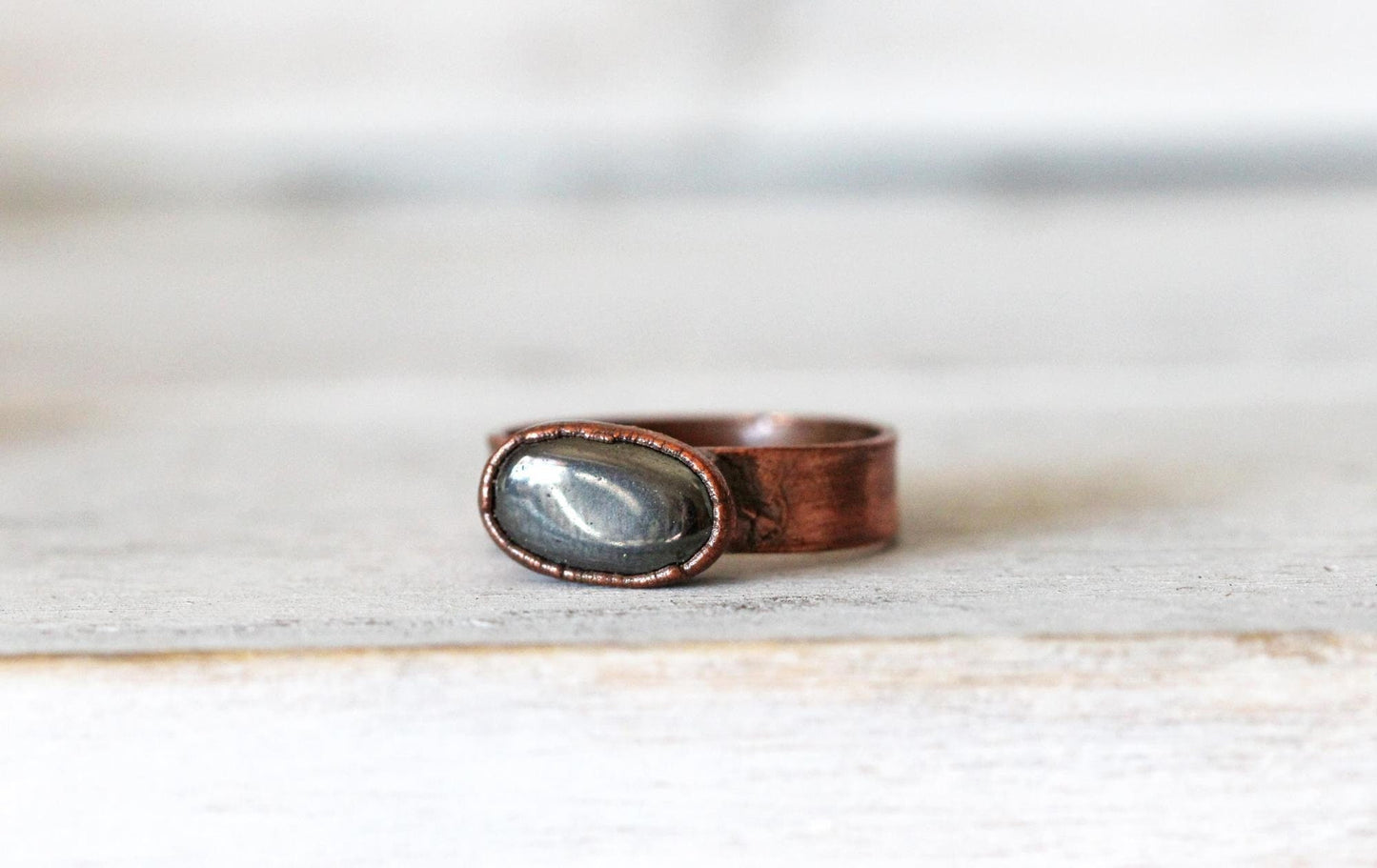 Tumbled Hematite Ring - Silver Grey Stone Ring - Men's Jewelry