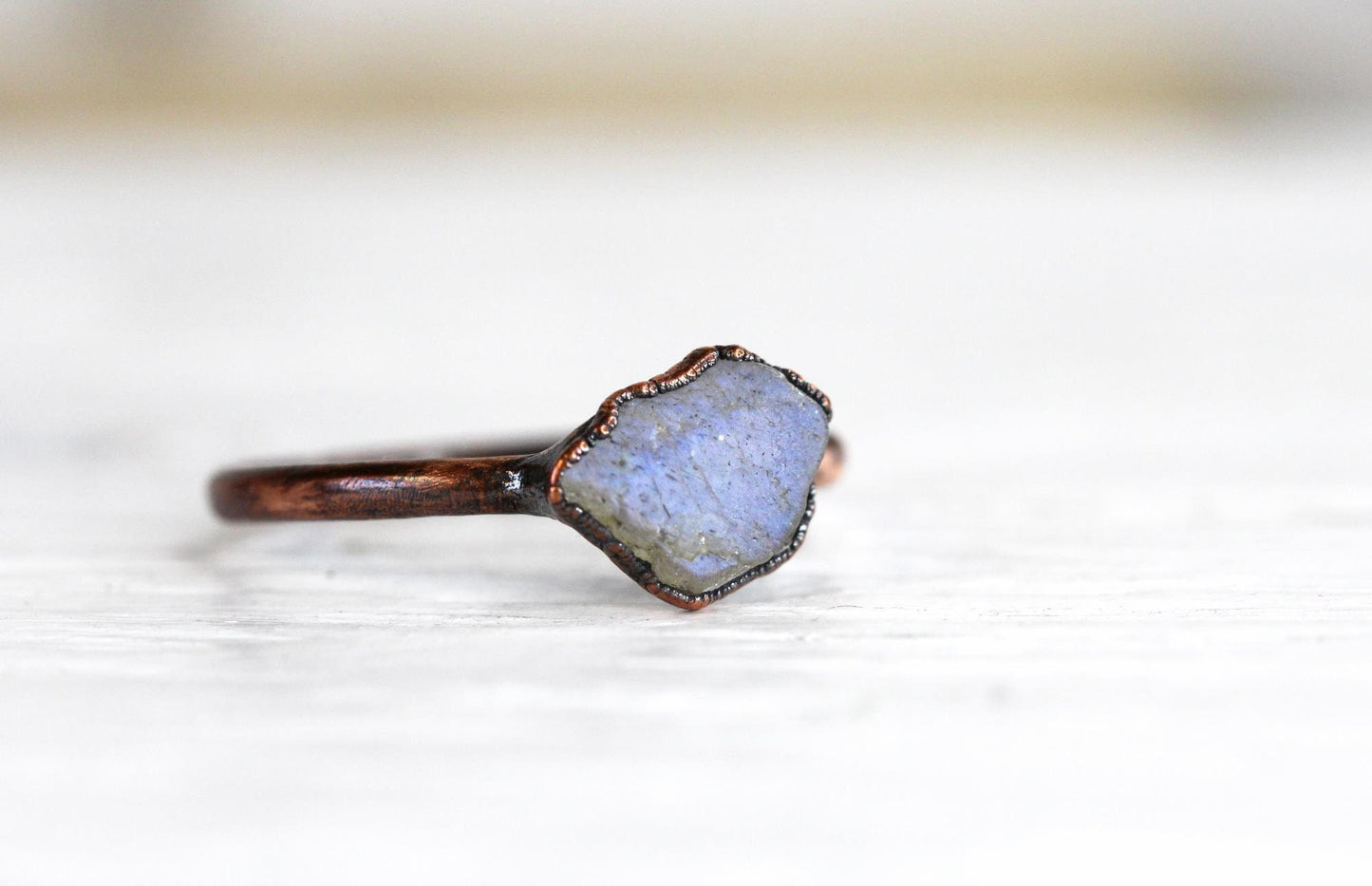Raw Labradorite Ring - Electroformed Stone - Raw Crystal Jewelry