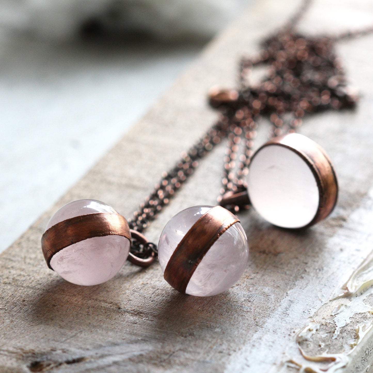 Rose Quartz Orb Necklace - Quartz Sphere Pendant - Pink Crystal Orb - Large Stone Layering Necklace