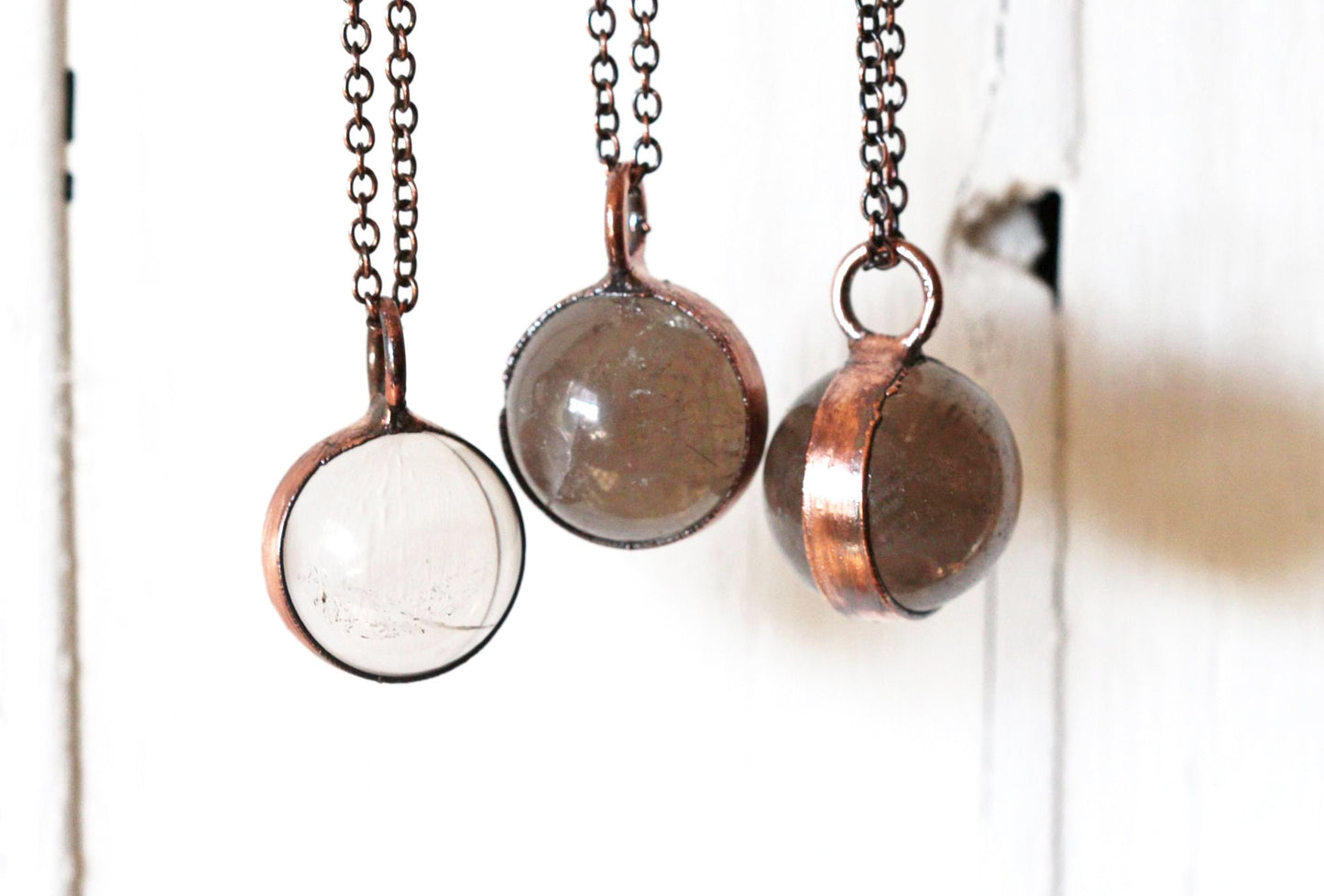Smoky Quartz Sphere Necklace - Crystal Orb Pendant - Layering Necklace