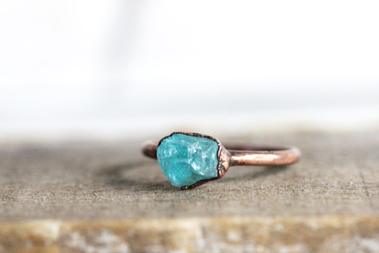 Raw Blue Apatite Ring - Crystal Ring - Electroformed