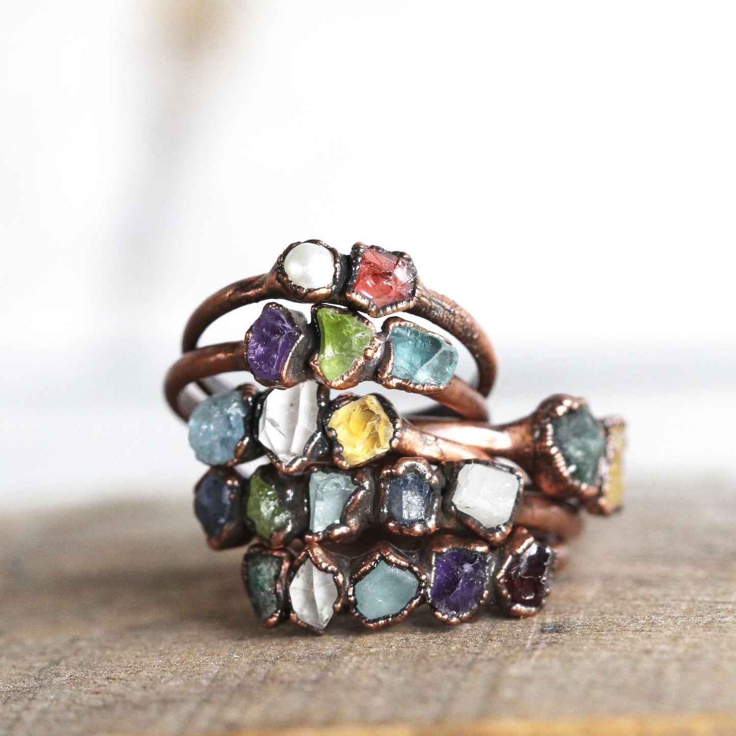 Raw Birthstone Ring - Personalized Gift for Mom - Push Present - Multi Stone Crystal Ring - Mother's Day Ring