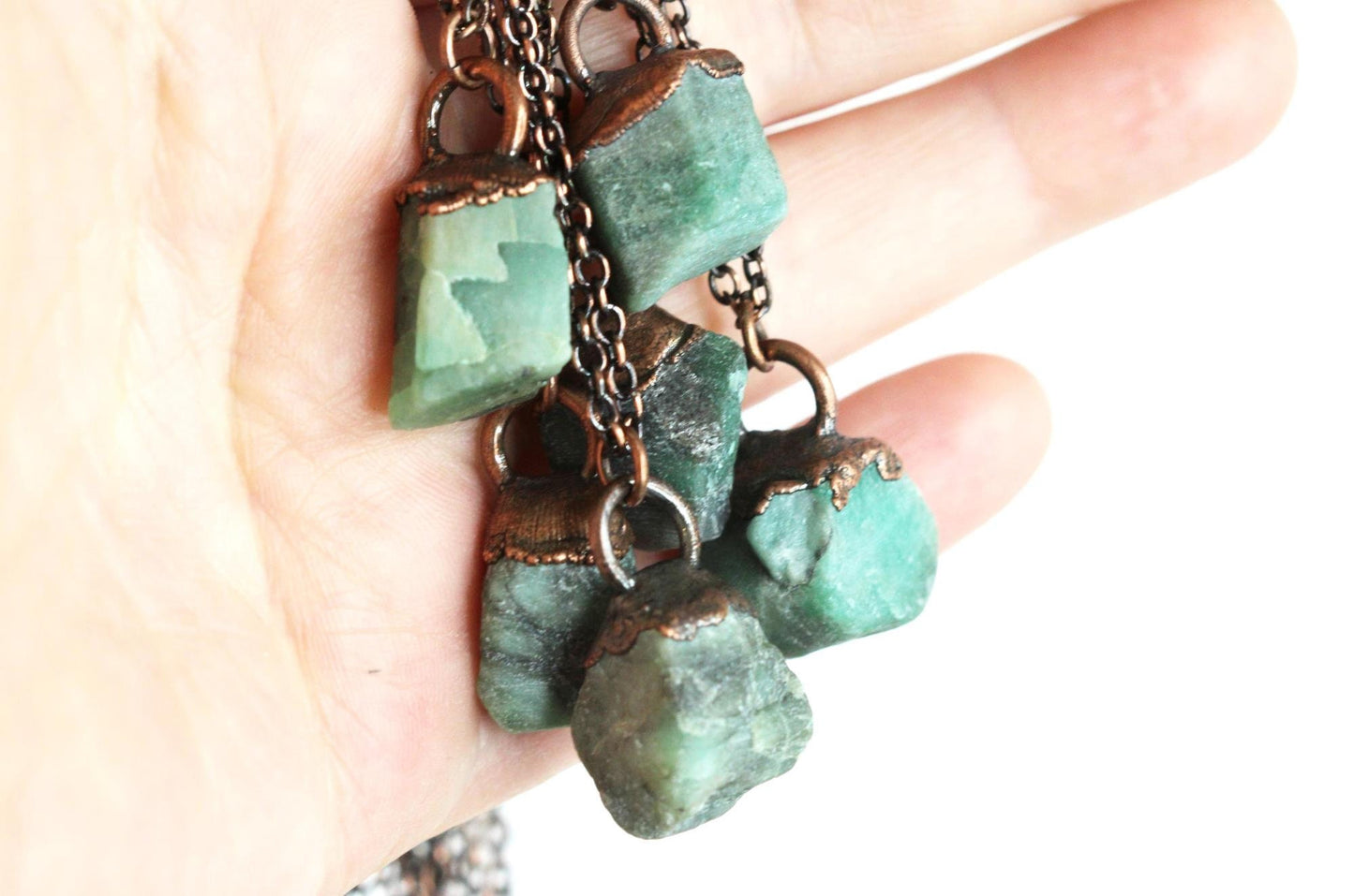 Emerald Necklace - Stone Pendant - Electroformed Copper - Electroformed Crystal Jewelry