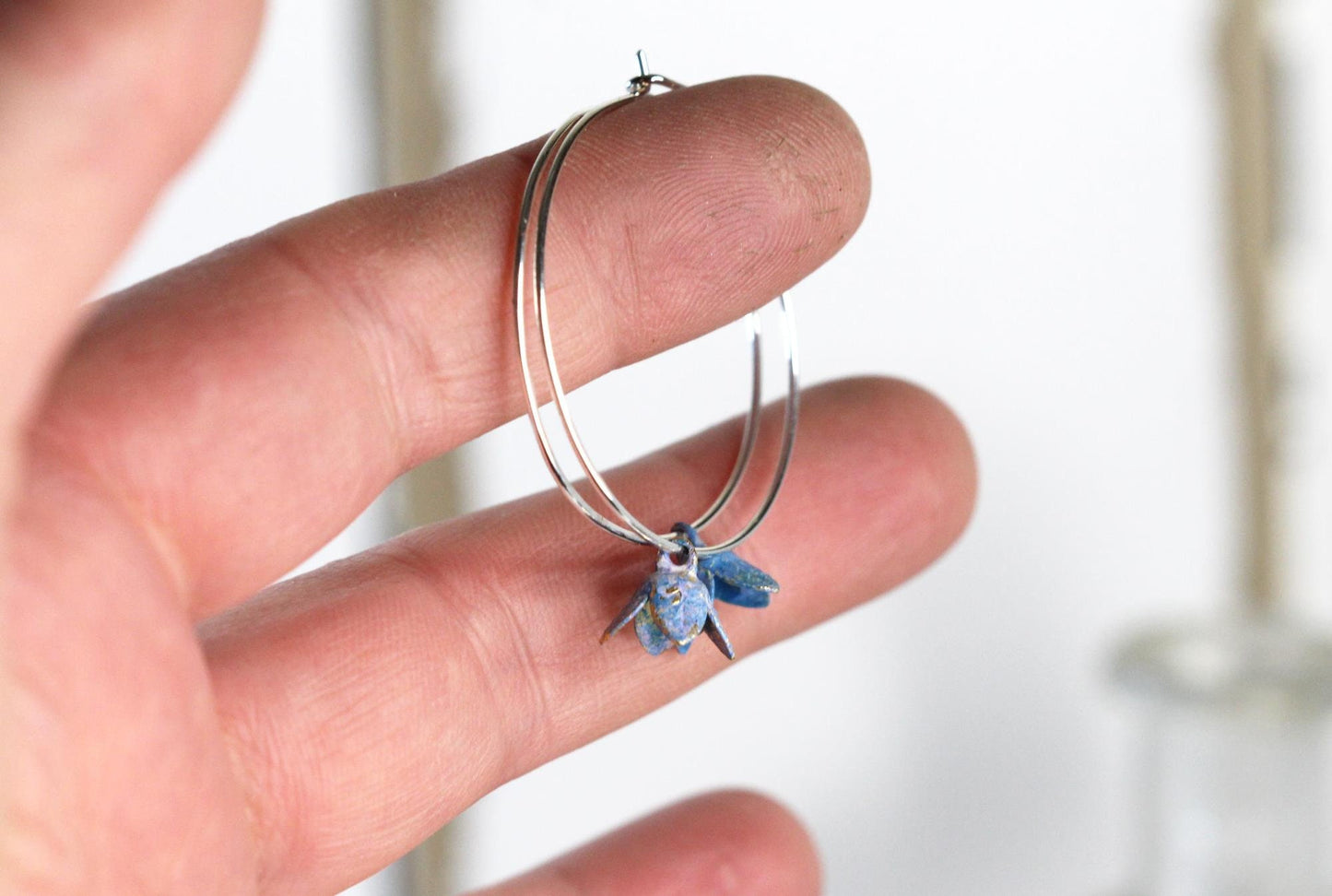 Lavender Flower Earrings - Simple Hoop Earrings - Vintage Metal - Sterling Silver Earrings - Gold Filled Hoops