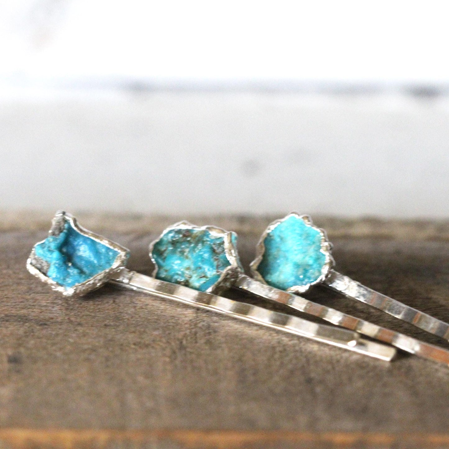 Raw Turquoise Hair Pin - Copper Hair Jewelry - December Birthstone