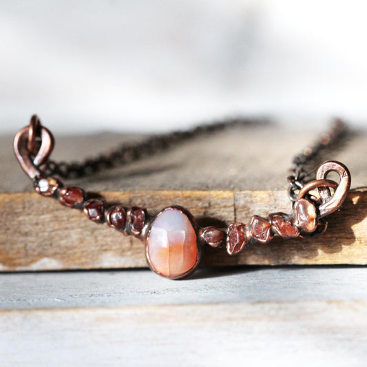 Mexican Opal Necklace - October Birthstone - Orange Sapphire Bib Necklace