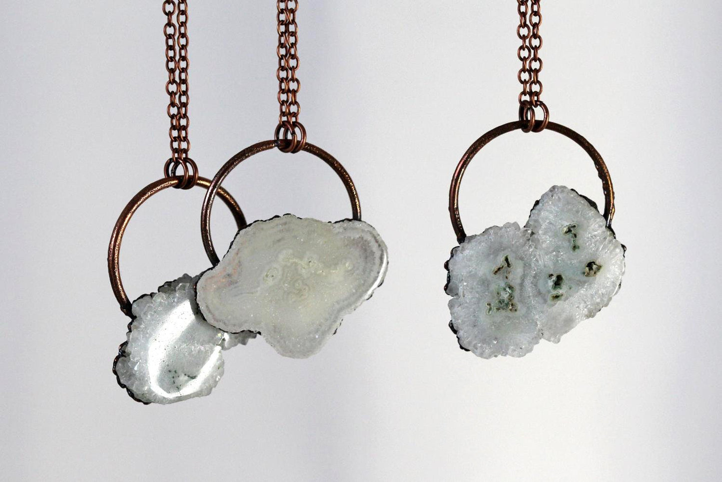 Solar Quartz Necklace - Stalacite Pendant - Stone Slice - Electroformed Jewelry