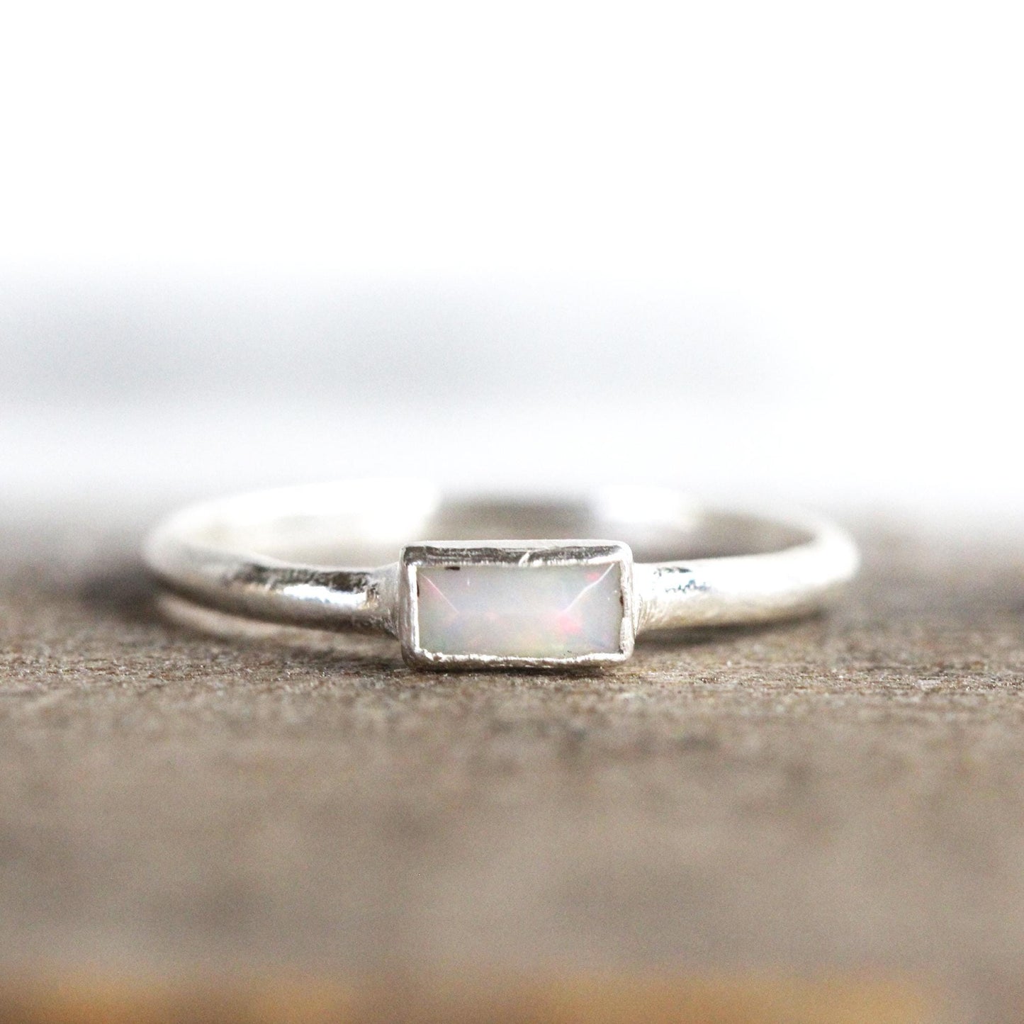 Ethiopian Opal Ring - Stone Baguette - Copper or Silver