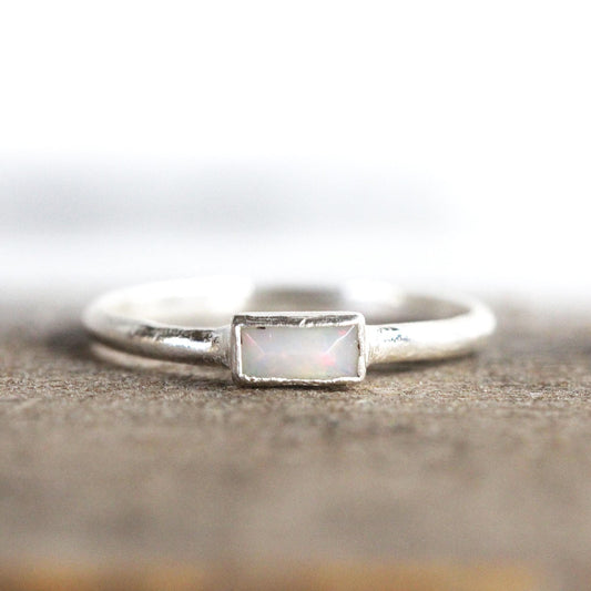 Ethiopian Opal Ring - Stone Baguette - Copper or Silver